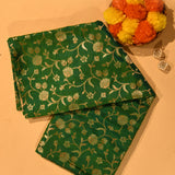 Bottle Green Gold Zari All-Over Floral Vine Jaal Pure Silk Banarasi Saree With Oval Medallion Pallu