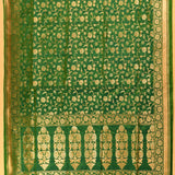 Bottle Green Gold Zari All-Over Floral Vine Jaal Pure Silk Banarasi Saree With Oval Medallion Pallu