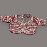 Mauve Rose Organza Saree With Hand Embroidered Paisley Vine Border And Floral Booti