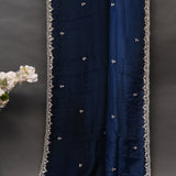 Navy Blue Hand Embroidered Georgette Saree With Floral Sequin Border