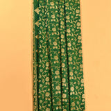 Bottle Green Gold Zari All-Over Floral Vine Jaal Pure Silk Banarasi Saree With Oval Medallion Pallu