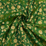 Bottle Green Gold Zari All-Over Floral Vine Jaal Pure Silk Banarasi Saree With Oval Medallion Pallu