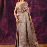 Bronze Copper Saree With All-Over Tikki Work And Scalloped Geometric Border