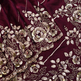 Maroon Hand Embroidered Sequin Floral Saree