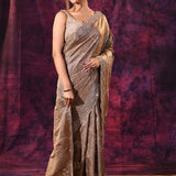 Bronze Copper Saree With All-Over Tikki Work And Scalloped Geometric Border