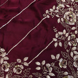 Maroon Hand Embroidered Sequin Floral Saree