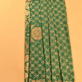 Teal Green Gold Zari Geometric Trellis Jaal Pure Silk Banarasi Saree With Floral Bouquet Pallu