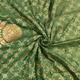 Teal Green Gold Zari Geometric Trellis Jaal Pure Silk Banarasi Saree With Floral Bouquet Pallu