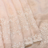 Peach Organza Hand Embroidered Pearl Sequin Floral Saree