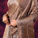 Bronze Copper Saree With All-Over Tikki Work And Scalloped Geometric Border