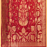 Magenta Gold Zari Large Lotus Floral Jaal Pure Silk Banarasi Saree