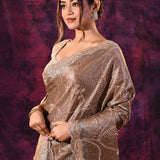 Bronze Copper Saree With All-Over Tikki Work And Scalloped Geometric Border