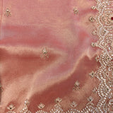 Dusty Rose Satin Hand Embroidered Stone Work Saree With Scalloped Border