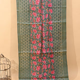 Olive Grey Ikat-Print Saree With Abstract Floral Motifs And Sequin Border