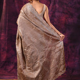 Bronze Copper Saree With All-Over Tikki Work And Scalloped Geometric Border