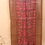 Brown Ikat-Print Saree With Abstract Floral Motifs And Sequin Border
