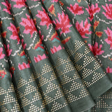 Red Ikat-Print Saree With Patola-Style Elephant Motif And Sequin Border