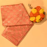 Peach Gold Zari Geometric Trellis Jaal Pure Silk Banarasi Saree With Floral Bouquet Pallu
