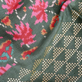 Red Ikat-Print Saree With Patola-Style Elephant Motif And Sequin Border
