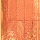 Peach Gold Zari Geometric Trellis Jaal Pure Silk Banarasi Saree With Floral Bouquet Pallu