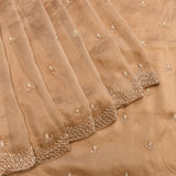 Tan Organza Hand Embroidered Minimal Booti Scalloped Border Saree