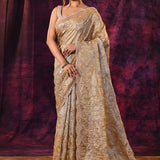 Gold-Silver Ombre Saree With All-Over Stonework And Scalloped Border