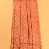 Peach Gold Zari Geometric Trellis Jaal Pure Silk Banarasi Saree With Floral Bouquet Pallu