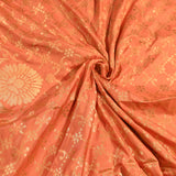 Peach Gold Zari Geometric Trellis Jaal Pure Silk Banarasi Saree With Floral Bouquet Pallu