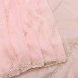 Baby Pink Organza Hand Embroidered Pearl Zigzag Saree