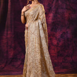 Gold-Silver Ombre Saree With All-Over Stonework And Scalloped Border