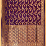 Deep Violet Gold Zari Meenakari Swirl Jaal Pure Silk Banarasi Saree With Dense Floral Pallu