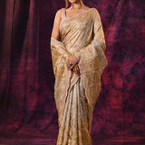 Gold-Silver Ombre Saree With All-Over Stonework And Scalloped Border
