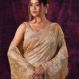 Gold-Silver Ombre Saree With All-Over Stonework And Scalloped Border