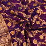 Deep Violet Gold Zari Meenakari Swirl Jaal Pure Silk Banarasi Saree With Dense Floral Pallu