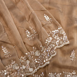 Coffee Brown Hand Embroidered Silver Sequin Botanical Border Saree