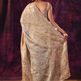 Gold-Silver Ombre Saree With All-Over Stonework And Scalloped Border