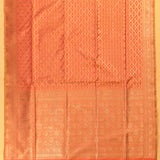 Coral Copper Zari Geometric Trellis Jaal Pure Silk Banarasi Saree With Dense Floral Pallu