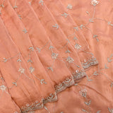 Peach Hand Embroidered Silver Vine Floral Saree