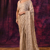 Gold Shimmer Saree With Hand Embroidered Scalloped Border Tissue Saree