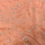 Peach Hand Embroidered Silver Vine Floral Saree