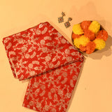 Red & Beige Silver Zari All-Over Floral Jaal Pure Silk Banarasi Saree With Geometric Diamond Pallu