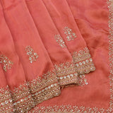 Coral Pink Hand Embroidered Sequin Striped Border Saree
