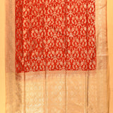 Red & Beige Silver Zari All-Over Floral Jaal Pure Silk Banarasi Saree With Geometric Diamond Pallu