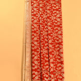 Red & Beige Silver Zari All-Over Floral Jaal Pure Silk Banarasi Saree With Geometric Diamond Pallu