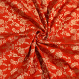 Red & Beige Silver Zari All-Over Floral Jaal Pure Silk Banarasi Saree With Geometric Diamond Pallu