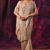 Gold Shimmer Saree With Hand Embroidered Scalloped Border Tissue Saree