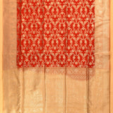 Red & Beige Dual Tone Zari Floral Jaal Pure Silk Banarasi Saree With Broad Plain Zari Pallu