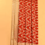 Red & Beige Dual Tone Zari Floral Jaal Pure Silk Banarasi Saree With Broad Plain Zari Pallu