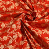 Red & Beige Dual Tone Zari Floral Jaal Pure Silk Banarasi Saree With Broad Plain Zari Pallu