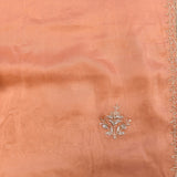 Peach Hand Embroidered Silver Stone Scalloped Dual Border Saree